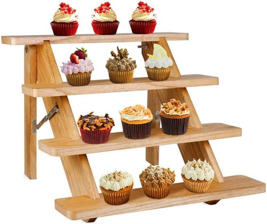 Wooden Display Stand Wood Cupcake Stands Tool Free- Display Stand for Vendors - Wood Cupcake Stands for Dessert, Wooden Display Shelves, Farmhouse Table Cake Stand for 24 Cupcakes Decorative