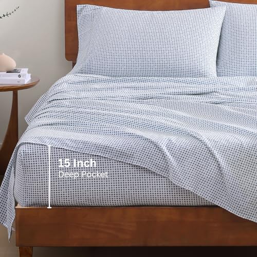 LANE LINEN 100% Organic Cotton Twin Sheets Set - 3 PC Bedding Sheets & Pillowcases - Breathable & Cooling Bed Sheets - Deep Pocket up to 15", Sheets for Twin Size Bed: Polka Dot (Blue) LANE LINEN