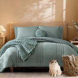 Monbix Queen Comforter Set - 7 Pieces Sage Green Bed in a Bag Queen Bedding Sets with Comforters, All Seasons Comforter Bed Set with Sheets,Pillowcases & Shams Monbix