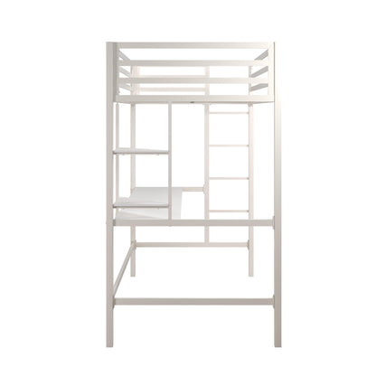 Novogratz Maxwell Metal Twin Loft Bed with Desk & Shelves, Off White/Off White