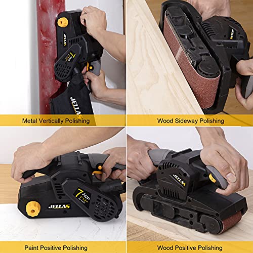 Jellas 7Amp Belt Sander 3 × 21-Inch with Dust Bag, Bench Sander with Variable-speed Control, 2 in 1 Vacuum Adapter, 10 Feet (3 Meters) Length Power Jellas