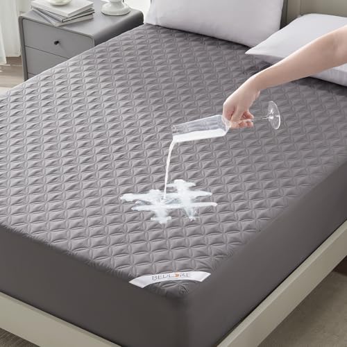 BEDLORE Waterproof Mattress Protector, Noiseless Queen Size Mattress Pad with Deep Pocket Fitted Up to 6"-18", Soft Breathable Dirt-Proof Bed Mattress Cover Washable Bedroom, Hotel (Gray) BEDLORE