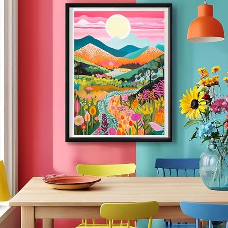 MjhRcll Abstract Landscape Stamped Cross Stitch Kits,Mountain Flowers Cross Stitch Ornament Kits for Adults Beginners, Counted Embroidery Needlepoint Kits Home Decor 12x16 Inch MjhRcll