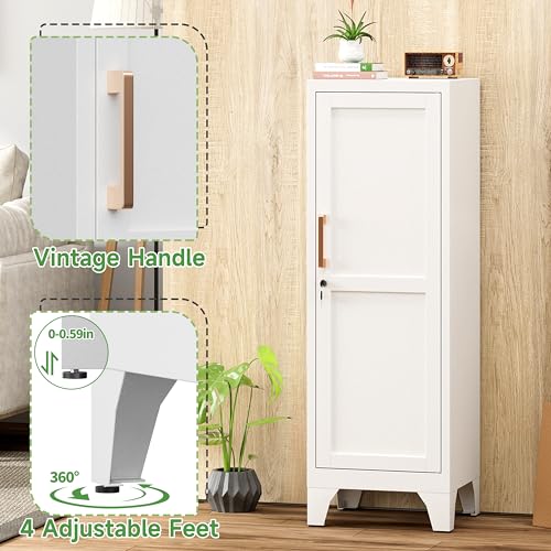 Kooyon Metal Locker Storage Cabinet with Lock,Metal Cabinet Home Office Storage Cabinets with Doors and Shelves for Employees,School,Garage, Office, Gym, Home-Assembly Required(White) Kooyon