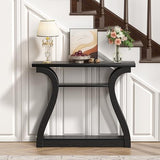 UODERS Wooden Console Table with Curved Legs and Shelf, 3-Tier Modern Accent Narrow Sofa Table for Entrance Area, Living Room, Hallway, 47 in Wide Wood Console Table for Entryway (Black) UODERS
