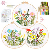 RidaaFri Embroidery Kit for Beginners, Set of 3 Flower Pattern DIY Practice Kits for Adults, Hand Embroidery Set with Step-by-Step Guide & Video Tutorial, Includes Hoop, Needles, Floss