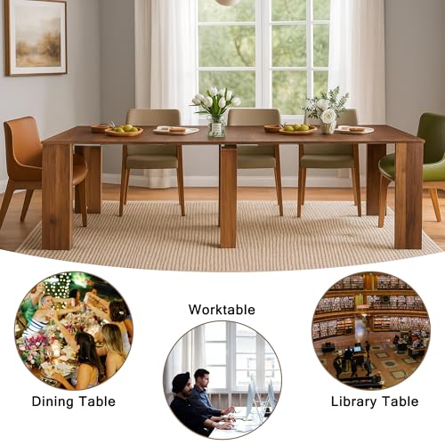 HOMBIX Extendable Dining Table, Transformer Folding Console Table for 10-12 People, Space Saving Dining Room Table for Apartments & Homes, Walnut HOMBIX