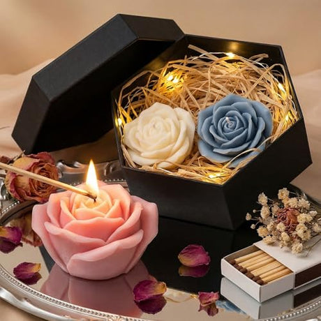 Afcabakila 6Pcs Silicone Candle Molds Set for Candle Making, Moldes para Velas 3D Yarn Ball Bubble Rose Cake Baking Dessert Soy Wax Soap DIY Scented Candles Craft Afcabakila