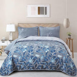 WONGS BEDDING Blue Quilt Set King Size,3 Pieces Navy Blue Floral Bedspread Coverlet Set with 2 Pillowcases,Soft Microfiber Lightweight Grayish Blue Gradient Floral Bedding Set 104"×90" WONGS BEDDING