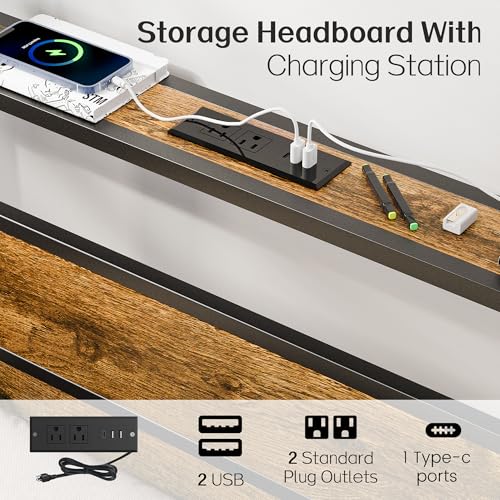 Liians Twin Bed Frame with Storage Headboard USB Charging Station, Smart LED Lights, Metal Platform Bed Easy Assembly, No Box Spring Needed Liians