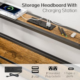 Liians Twin Bed Frame with Storage Headboard USB Charging Station, Smart LED Lights, Metal Platform Bed Easy Assembly, No Box Spring Needed Liians