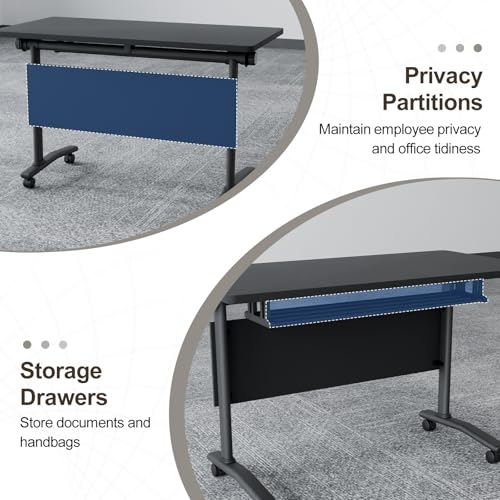 Folding Conference Table On Wheels, 10 Pack Modular Modern Conference Room Table 8-16 People Rolling Meeting Table for School Office (4, Black, 47.2" D X 23.6" W X 29.5" H) robwibw