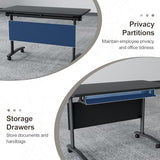 Folding Conference Table On Wheels, 10 Pack Modular Modern Conference Room Table 8-16 People Rolling Meeting Table for School Office (4, Black, 47.2" D X 23.6" W X 29.5" H) robwibw