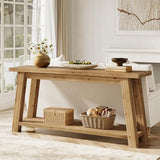LITTLE TREE 70.9" Solid Wood Console Table for Entryway, 2-Tier Sofa Table Behind Couch, Farmhouse Entryway Table for Living Room, Bedroom, Foyer LITTLE TREE