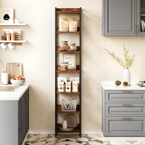 LITTLE TREE Corner Book Shelf, 78.7" Tall Narrow Bookcase, 7-Tier Skinny Wooden Display Shelves with Sturdy Metal Frame for Living Room, Modern Slim Standing Bookshelves for Office Shelf, Small Spaces LITTLE TREE