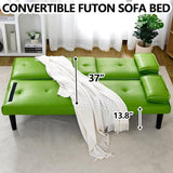 Klwenas Maec Green Futon Couch & Convertible Futon Sofa Bed for Small Space, 67" Loveseat Couches with Removable Armrests & 2 Cup Holders for Living Room Bedroom Dorm Apartment, Easy Assemble (Green) Klwenas Maec