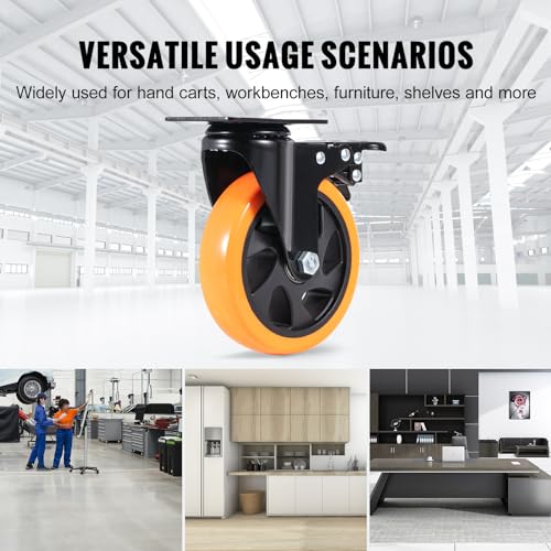VEVOR Caster Wheels, 5-inch Swivel Plate Casters, Set of 4, with Security A/B Locking No Noise PVC Wheels, Heavy Duty 1800 lbs Load Capacity, Non-Marking Wheels for Cart Furniture Workbench VEVOR