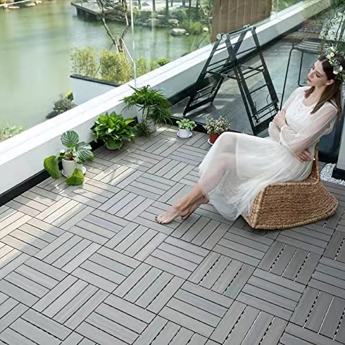 WPC Patio Deck Tiles,DIY Interlocking Decking Tiles, Floor Tile,Water Resistant Indoor Outdoor (9, 3D Organic White) - WoodArtSupply