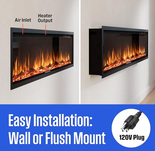 Westinghouse 60 Inch Electric Fireplace Heater, Compatible with Alexa & Google Home, Wall Mount or in-Wall Recessed Fireplace Insert, 24 Hour Timer, Color Changing Flames, 750W/1500W Indoor Heater Westinghouse