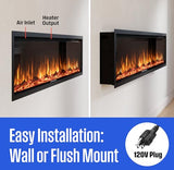 Westinghouse 60 Inch Electric Fireplace Heater, Compatible with Alexa & Google Home, Wall Mount or in-Wall Recessed Fireplace Insert, 24 Hour Timer, Color Changing Flames, 750W/1500W Indoor Heater Westinghouse