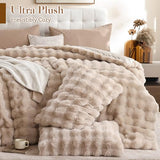 YIKUSH Linen Comforter Set Full - Luxurious Faux Fur Comforter for Winter, Fluffy Comforter Queen Set with 2 Pillowcases, Soft Warm Linen Bedding Set YIKUSH