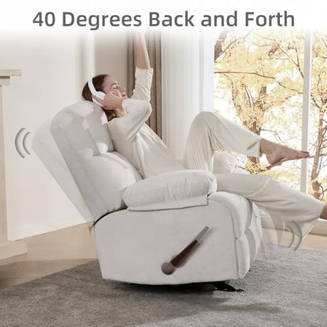 ParlorDream Oversized Rocker Recliner Chair, Overstuffed Extra Wide Manual Rocking Recliner, Adults Chair for Big Man, Reclining Sofa Chairs for Living Room, Beige ParlorDream