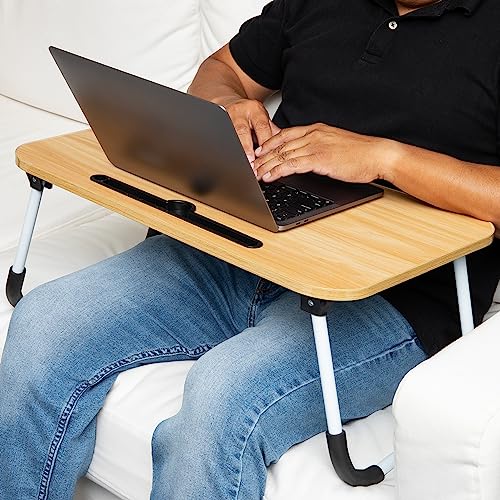 Mind Reader Lap Desk Laptop Stand, Bed Tray, Folding Legs, Couch Table, Portable, MDF, 23.25" L x 13.75" W x 10.5" H, Beige Mind Reader