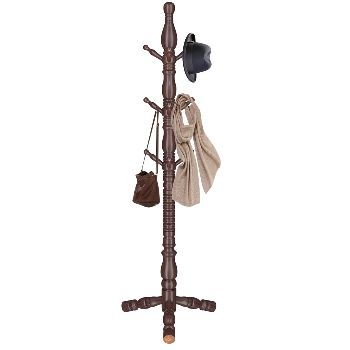 LOZABEE Wooden Coat Rack Stand, Vintage Wood Coat Rack Freestanding with Sturdy Triangle Base,Classic Coat Racks with 9 Hooks, Natural Birch Wood Entryway Coat Hall Tree Hanger Stand LOZABEE