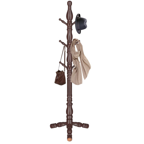 LOZABEE Wooden Coat Rack Stand, Vintage Wood Coat Rack Freestanding with Sturdy Triangle Base,Classic Coat Racks with 9 Hooks, Natural Birch Wood Entryway Coat Hall Tree Hanger Stand LOZABEE