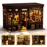 Corner Tavern Book Nook Kit, 3D Wooden Puzzle DIY Miniature House with Warm LED Light, Aesthetic Bookshelf Insert Decor for Adults & Teens
