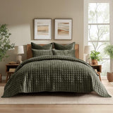 RECYCO Luxury Velvet Quilt Set King Size, Lightweight Velvet Comforter Set, Oversized Bedspread Coverlet Quilted Bedding Set, with 2 Matching Pillow Shams, for All Season, Olive Green RECYCO