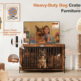 XL Dog Crate Furniture 48'' | Extra Large Heavy Duty Anti-Chew Dog Kennel | Rustic Wooden Entertainment Center & TV Stand with 350LB Top Capacity | Escape Proof Double Door Pet House FurnPulse