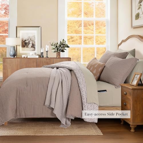 Queen Comforter Set - 7 Pieces Dark Brown Gauze Muslin Bedding Sets for All Seasons, Lightweight Breathable Bed in a Bag Queen with Revesible Farmhouse Comforter, Sheets, Pillowcases & Shams BLOOMHAVEN