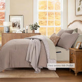 Queen Comforter Set - 7 Pieces Dark Brown Gauze Muslin Bedding Sets for All Seasons, Lightweight Breathable Bed in a Bag Queen with Revesible Farmhouse Comforter, Sheets, Pillowcases & Shams BLOOMHAVEN