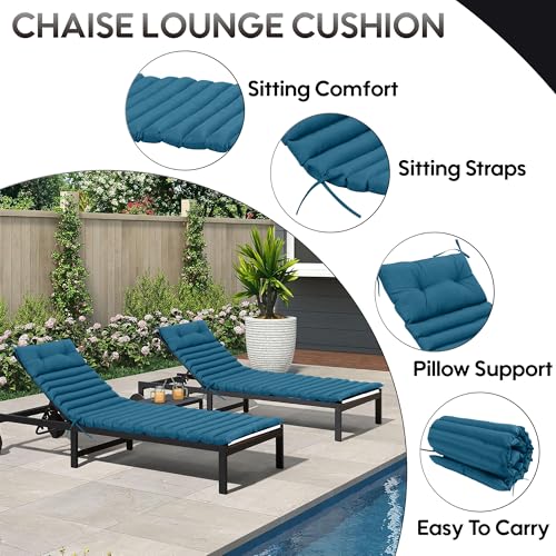 Only choice Chaise Lounge Cushion Outdoor Set of 2, 73" Lx24 W Quilted Patio Chair Cushion with Headrest, Waterproof & Fade-Resistant for Poolside, Deck, Pool Lounge Chairs (Peacock Blue-Green)