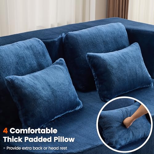 Orynveela Convertible Folding Sofa Bed, 78” Full Size Floor Sleeper Couch, Chenille Full Foam Futon Loveseat for Living Room Bedroom, No Assembly Required (Deep Blue) Orynveela