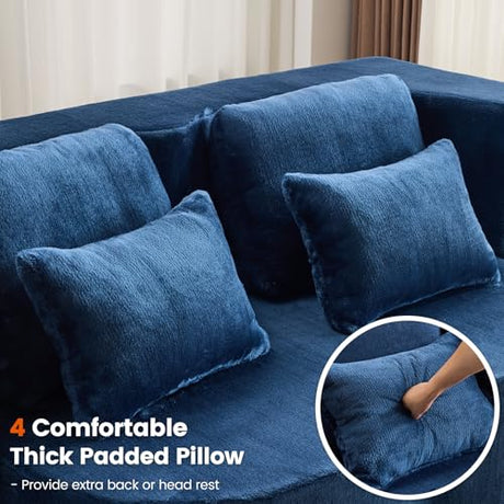 Orynveela Convertible Folding Sofa Bed, 78” Full Size Floor Sleeper Couch, Chenille Full Foam Futon Loveseat for Living Room Bedroom, No Assembly Required (Deep Blue) Orynveela