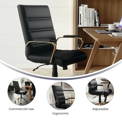 Flash Furniture Whitney Mid-Back Swivel LeatherSoft Desk Chair with Wheels, Padded Seat and Armrests, Adjustable Height Padded Office Chair, Black Flash Furniture