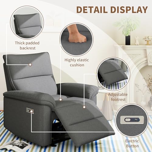 QicoFelix Wall Hugger Recliners for Small Spaces, Zero Wall Power Recliner on Clearance, Fabric RV Recliner, Home Theater Seating for Living Room w/USB Ports (Dark Gray)