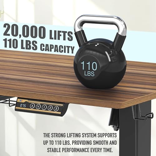 SHW 55 x 28 Inches Electric Height Adjustable Standing Desk with Drawer and Memory Preset, Walnut SHW