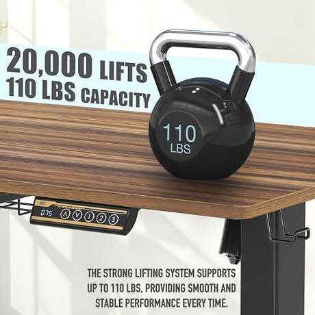 SHW 55 x 28 Inches Electric Height Adjustable Standing Desk with Drawer and Memory Preset, Walnut SHW