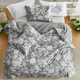 Joiedomi Queen Comforter Set Grey, 3 Pieces Floral Queen Bedding Set with 1 Soft Reversible Botanical Flower Comforter and 2 Pillow Shams, Bed in a Bag for All Seasons Joiedomi