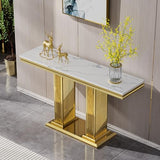 Goderfuu 47" White Marble Console Table, Rectangular Faux Marble Sofa Table, Luxury Entryway Narrow Long Hallway, Modern Living Room With Gold Stainless Steel I-Base Goderfuu