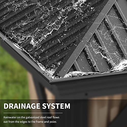 Greesum 12'x16' Hardtop Metal Gazebo, Outdoor Galvanized Steel Double Roof Canopy, Aluminum Frame Permanent Pavilion with Netting and Curtains for Lawns, Patio, Backyard and Deck Greesum