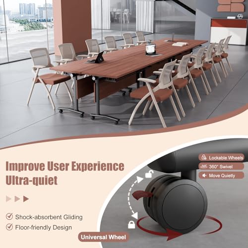 6PCS Modular Conference Table, Folding Conference Room Tables for Office, Mobile Large Foldable Seminar Training Meeting Tables with Wheels for Classroom, Office Computer Desk Walnut (L55.1in) IEDZBEQ