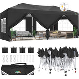 COBIZI Canopy 10x20 Pop Up Canopy Tent with 6 Sidewalls, One Push Party Tents for Parties Outdoor Wedding Waterproof Gazebo Commercial Event Tent with Sandbags, Black COBIZI