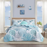 Tritard 3 Piece Coastal Quilt Sets Full/Queen Size - Reversible Microfiber Quilts with 2 Shams Soft Lightweight Beach Bedding Nautical Bedspread Coverlet Summer Comforter for All Season, 90''x96'', C1 Tritard