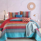 WONGS BEDDING Boho Quilt Set King Size, Bohemian Red Christmas Stripe 3 Pieces Bedspread Set Lightweight Microfiber All Season Christmas Bedding Coverlet Set for King Bed (104"x90") WONGS BEDDING