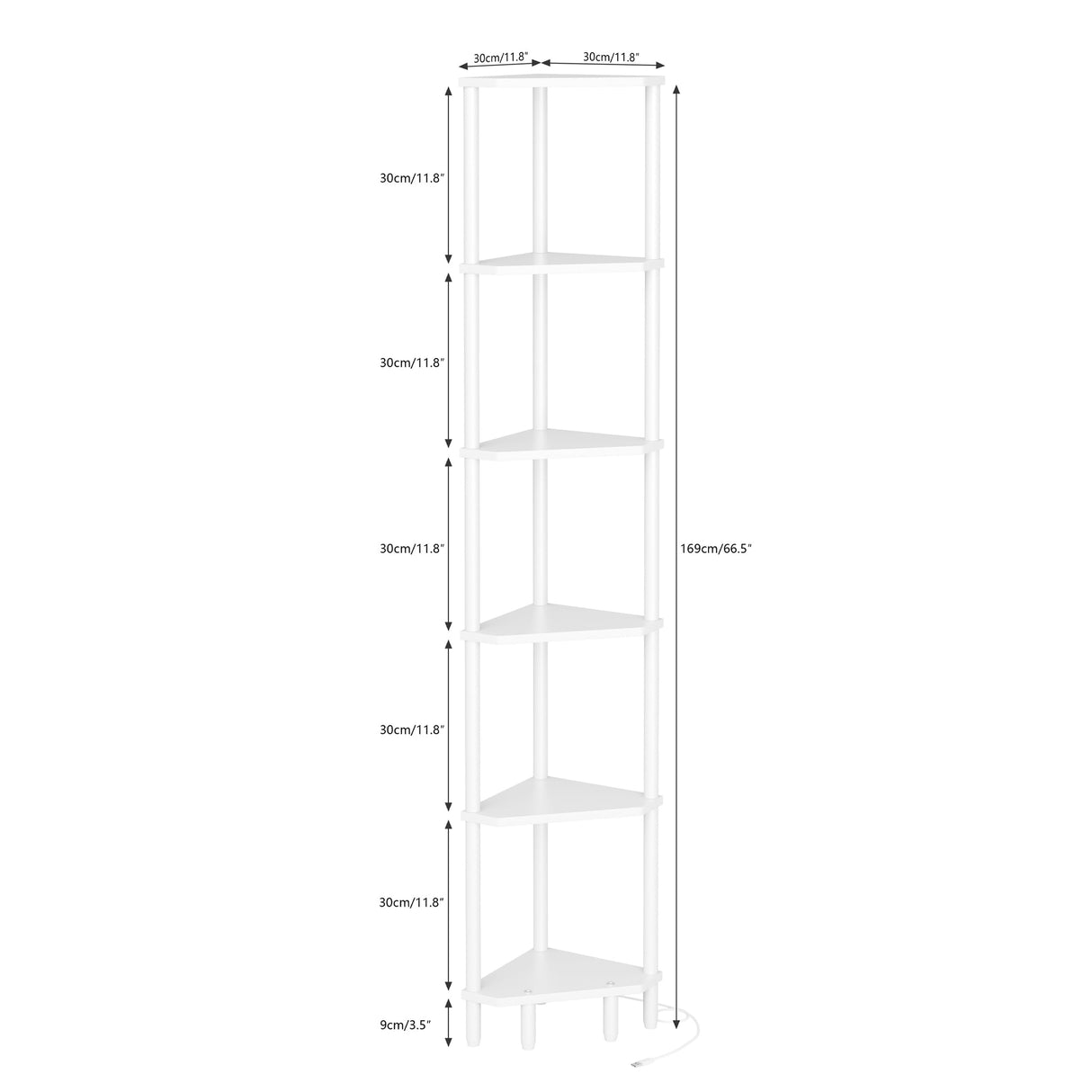 IRCPEN 6 Tier Corner Shelf with LED Light, 66.5'' Tall Standing Shelf, Narrow Display Shelf Stand, Modern Corner Bookshelf, Plant Stand, Corner Bookcase for Living Room, Bedroom, Small Space LCS502WE IRCPEN