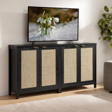 SICOTAS Sideboard Buffet Storage Cabinet - Boho Rattan Credenza Coffee Bar Cabinet with Large Storage, Farmhouse Console Buffet Table for Kitchen Living Room Entryway - 2 Black Pieces SICOTAS